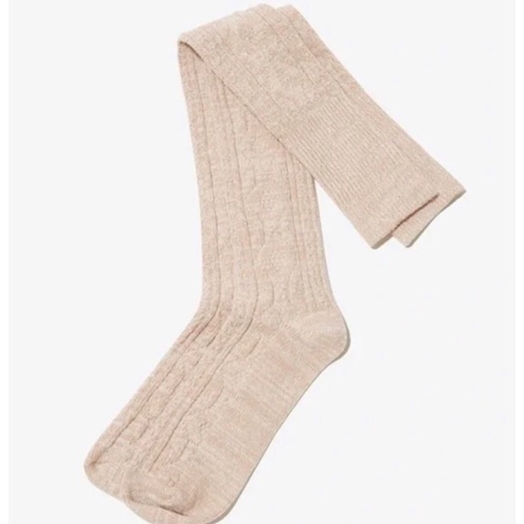 PUDUS Women's Sweater Socks Tan White High Knee Length Winter Fall Size 6-10 NWT - Picture 3 of 10